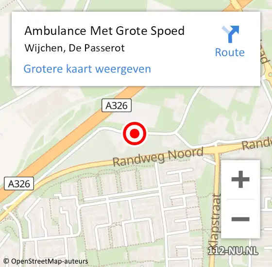 Locatie op kaart van de 112 melding: Ambulance Met Grote Spoed Naar Wijchen, De Passerot op 1 december 2013 14:07