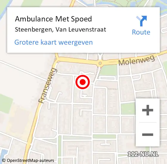 Locatie op kaart van de 112 melding: Ambulance Met Spoed Naar Steenbergen Nb, Van Leuvenstraat op 27 december 2015 05:07