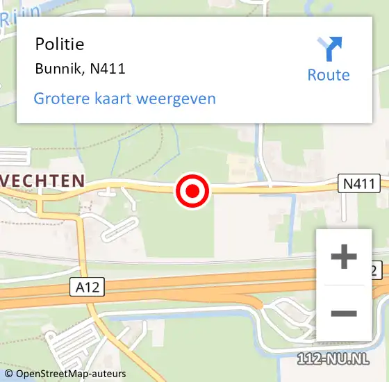 Locatie op kaart van de 112 melding: Politie Bunnik, N411 op 14 september 2013 14:30