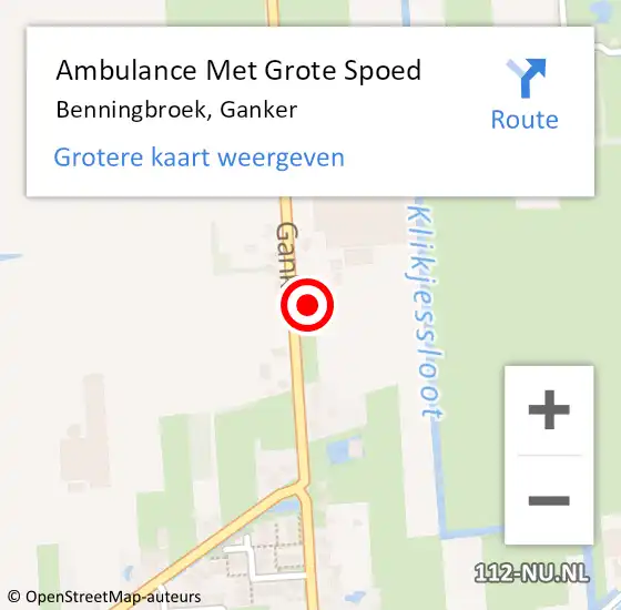 Locatie op kaart van de 112 melding: Ambulance Met Grote Spoed Naar Benningbroek, Ganker op 27 december 2015 07:47