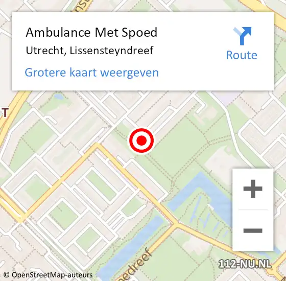 Locatie op kaart van de 112 melding: Ambulance Met Spoed Naar Utrecht, Lissensteyndreef op 27 december 2015 09:47