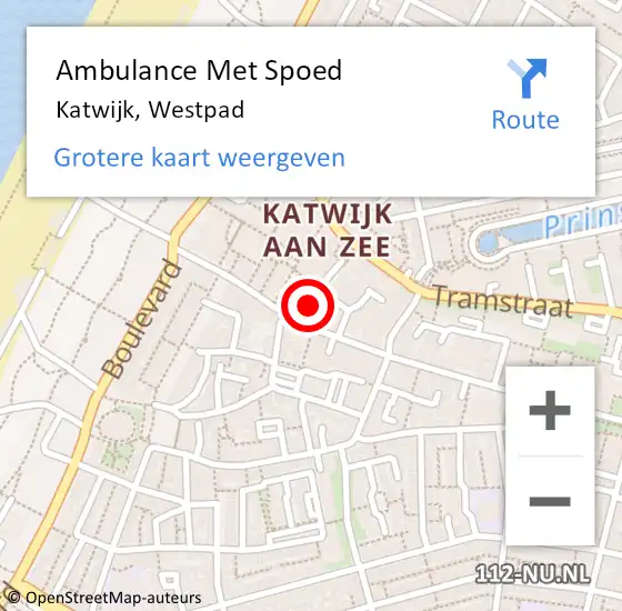Locatie op kaart van de 112 melding: Ambulance Met Spoed Naar Katwijk, Westpad op 27 december 2015 10:05