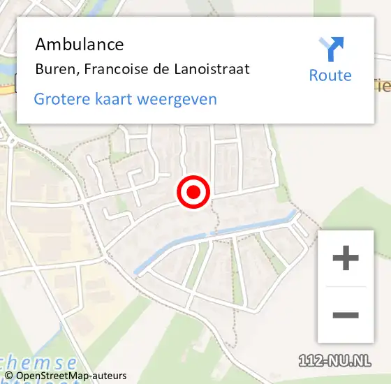 Locatie op kaart van de 112 melding: Ambulance Buren, Francoise de Lanoistraat op 27 december 2015 10:41