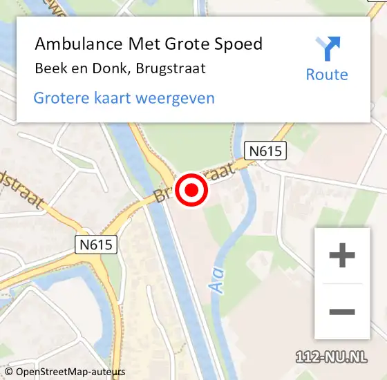 Locatie op kaart van de 112 melding: Ambulance Met Grote Spoed Naar Beek en Donk, Brugstraat op 27 december 2015 10:53