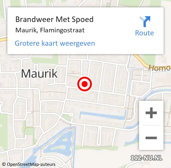 Locatie op kaart van de 112 melding: Brandweer Met Spoed Naar Maurik, Flamingostraat op 14 september 2013 14:32