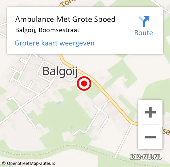 Locatie op kaart van de 112 melding: Ambulance Met Grote Spoed Naar Balgoij, Boomsestraat op 27 december 2015 13:20