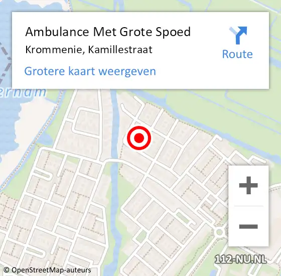 Locatie op kaart van de 112 melding: Ambulance Met Grote Spoed Naar Krommenie, Kamillestraat op 27 december 2015 14:33