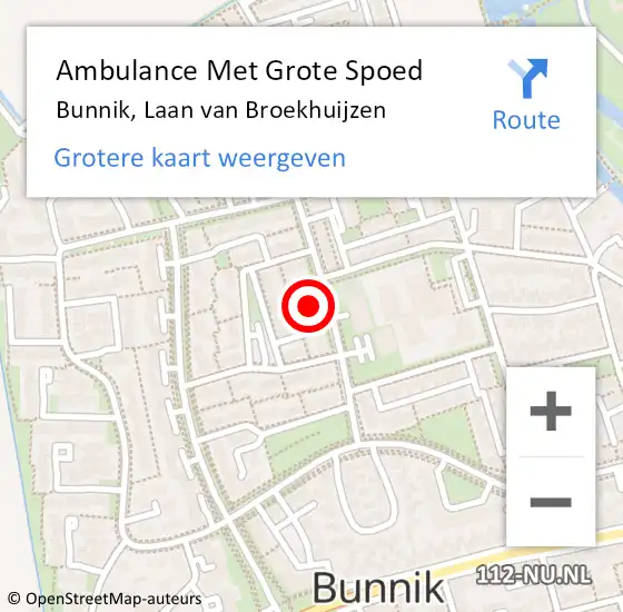 Locatie op kaart van de 112 melding: Ambulance Met Grote Spoed Naar Bunnik, Laan van Broekhuijzen op 27 december 2015 16:23
