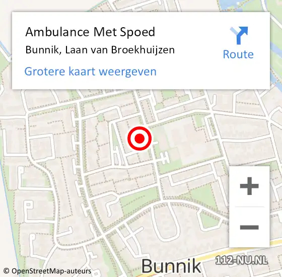 Locatie op kaart van de 112 melding: Ambulance Met Spoed Naar Bunnik, Laan van Broekhuijzen op 27 december 2015 17:02