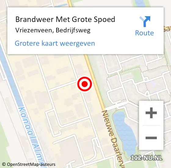 Locatie op kaart van de 112 melding: Brandweer Met Grote Spoed Naar Vriezenveen, Bedrijfsweg op 27 december 2015 17:26