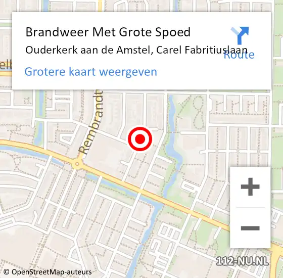 Locatie op kaart van de 112 melding: Brandweer Met Grote Spoed Naar Ouderkerk aan de Amstel, Carel Fabritiuslaan op 27 december 2015 19:18