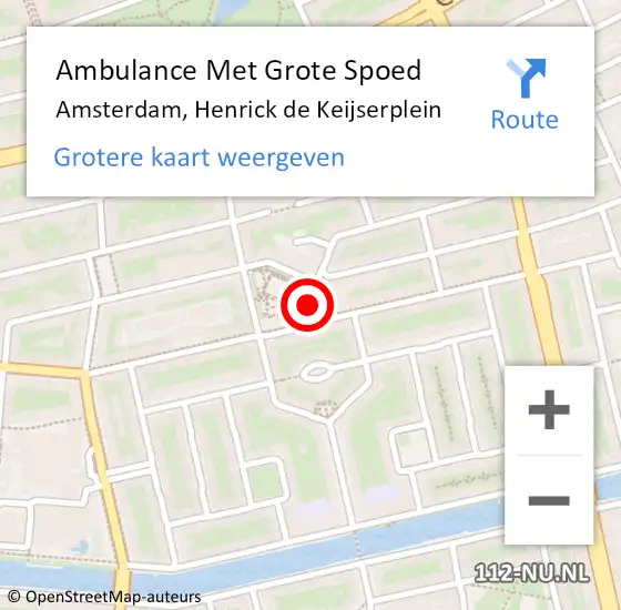 Locatie op kaart van de 112 melding: Ambulance Met Grote Spoed Naar Amsterdam, Henrick De Keijserplein op 27 december 2015 20:43