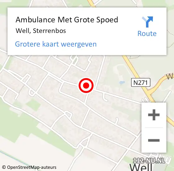 Locatie op kaart van de 112 melding: Ambulance Met Grote Spoed Naar Well, Sterrenbos op 27 december 2015 21:37