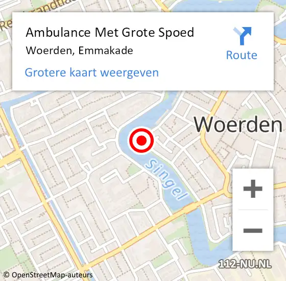 Locatie op kaart van de 112 melding: Ambulance Met Grote Spoed Naar Woerden, Emmakade op 1 december 2013 15:49