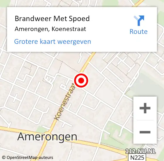 Locatie op kaart van de 112 melding: Brandweer Met Spoed Naar Amerongen, Koenestraat op 27 december 2015 22:29