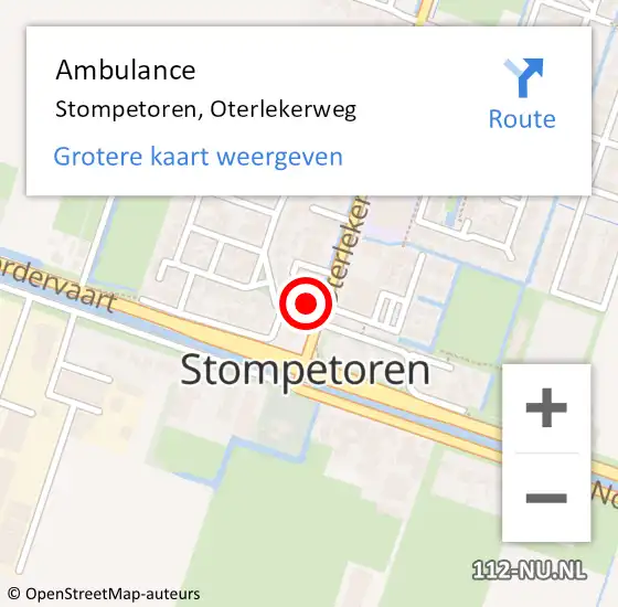 Locatie op kaart van de 112 melding: Ambulance Stompetoren, Oterlekerweg op 28 december 2015 08:14