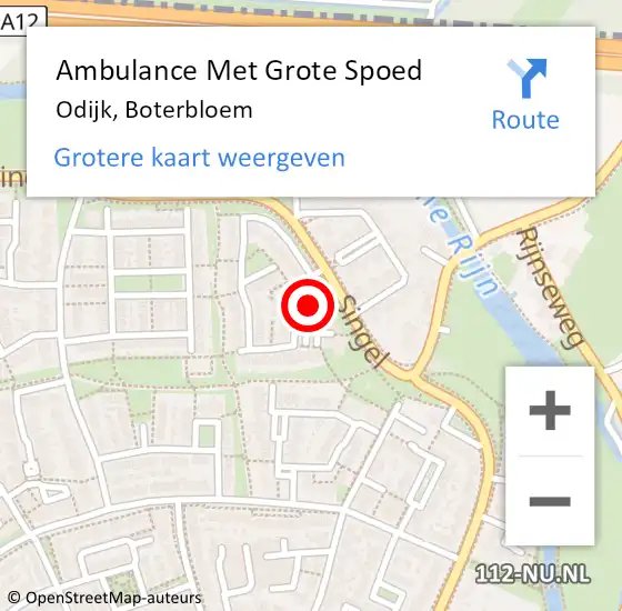 Locatie op kaart van de 112 melding: Ambulance Met Grote Spoed Naar Odijk, Boterbloem op 28 december 2015 08:35