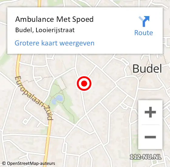 Locatie op kaart van de 112 melding: Ambulance Met Spoed Naar Budel, Looierijstraat op 28 december 2015 09:15