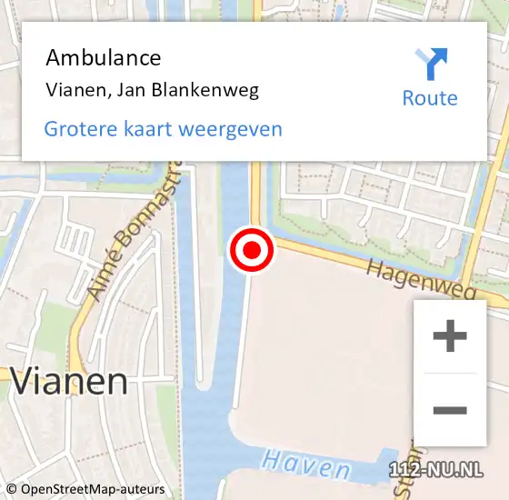 Locatie op kaart van de 112 melding: Ambulance Vianen, Jan Blankenweg op 28 december 2015 10:26