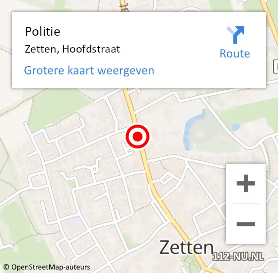 Locatie op kaart van de 112 melding: Politie Zetten, Hoofdstraat op 28 december 2015 11:11