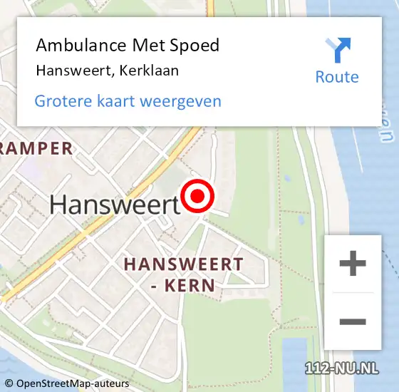 Locatie op kaart van de 112 melding: Ambulance Met Spoed Naar Hansweert, Kerklaan op 28 december 2015 11:51