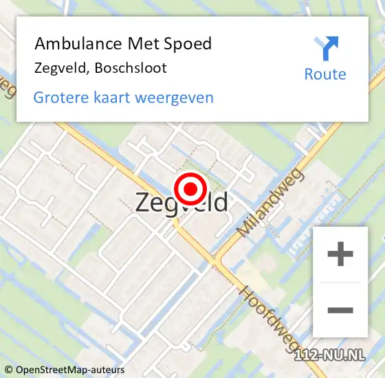 Locatie op kaart van de 112 melding: Ambulance Met Spoed Naar Zegveld, Boschsloot op 28 december 2015 11:56