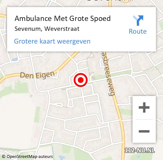 Locatie op kaart van de 112 melding: Ambulance Met Grote Spoed Naar Sevenum, Weverstraat op 28 december 2015 14:48