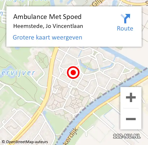 Locatie op kaart van de 112 melding: Ambulance Met Spoed Naar Heemstede, Jo Vincentlaan op 28 december 2015 18:20