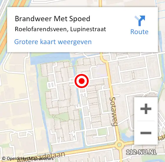 Locatie op kaart van de 112 melding: Brandweer Met Spoed Naar Roelofarendsveen, Lupinestraat op 28 december 2015 18:22