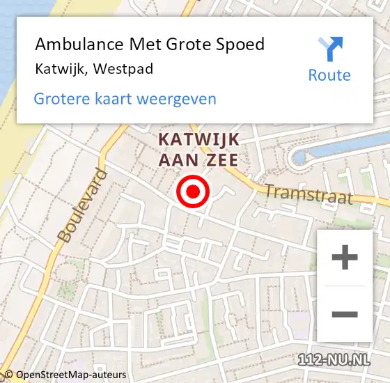 Locatie op kaart van de 112 melding: Ambulance Met Grote Spoed Naar Katwijk, Westpad op 28 december 2015 19:10