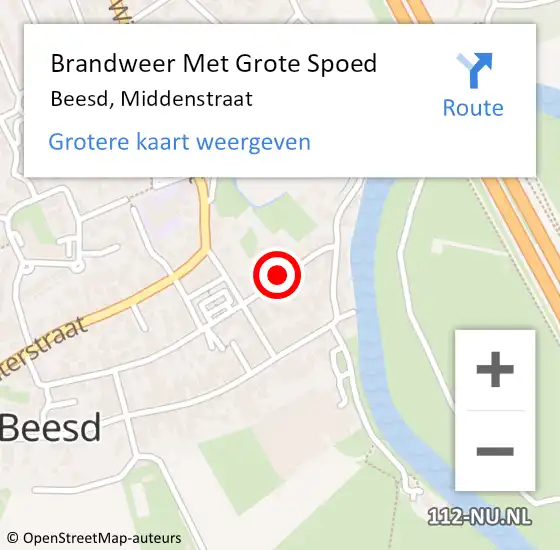 Locatie op kaart van de 112 melding: Brandweer Met Grote Spoed Naar Beesd, Middenstraat op 28 december 2015 19:13