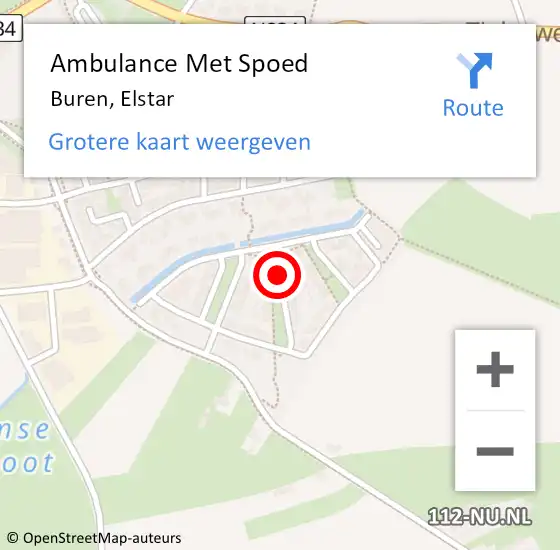 Locatie op kaart van de 112 melding: Ambulance Met Spoed Naar Buren, Elstar op 28 december 2015 19:28