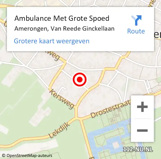 Locatie op kaart van de 112 melding: Ambulance Met Grote Spoed Naar Amerongen, Van Reede Ginckellaan op 28 december 2015 21:08