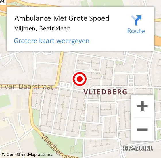 Locatie op kaart van de 112 melding: Ambulance Met Grote Spoed Naar Vlijmen, Beatrixlaan op 28 december 2015 22:11