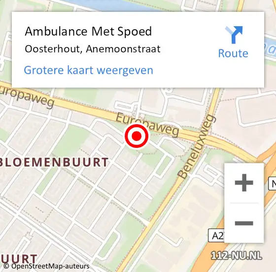 Locatie op kaart van de 112 melding: Ambulance Met Spoed Naar Oosterhout, Anemoonstraat op 29 december 2015 02:28