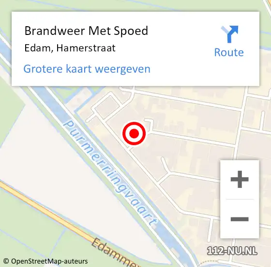 Locatie op kaart van de 112 melding: Brandweer Met Spoed Naar Edam, Hamerstraat op 29 december 2015 12:47