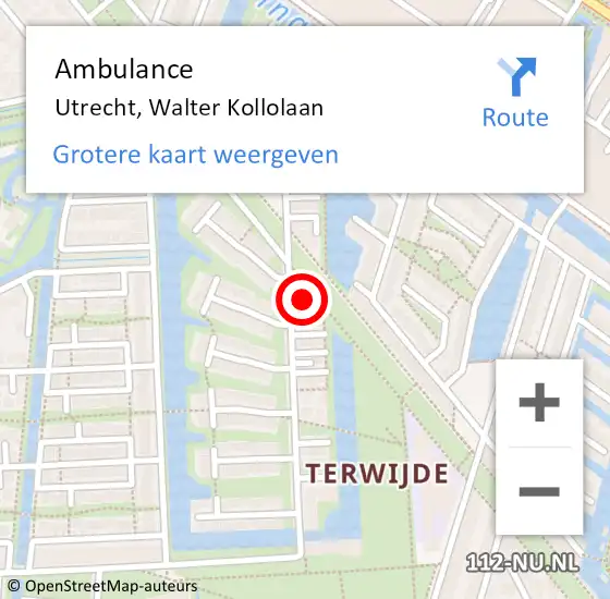 Locatie op kaart van de 112 melding: Ambulance Utrecht, Walter Kollolaan op 29 december 2015 14:08