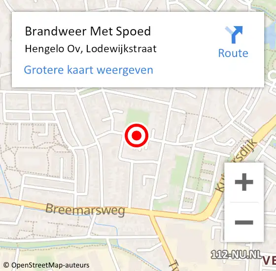 Locatie op kaart van de 112 melding: Brandweer Met Spoed Naar Hengelo Ov, Lodewijkstraat op 29 december 2015 16:00