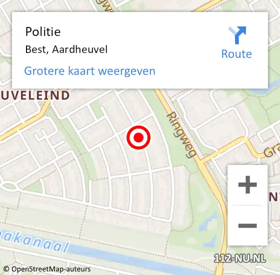 Locatie op kaart van de 112 melding: Politie Best, Aardheuvel op 29 december 2015 16:20