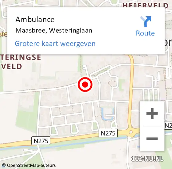 Locatie op kaart van de 112 melding: Ambulance Maasbree, Westeringlaan op 29 december 2015 17:17