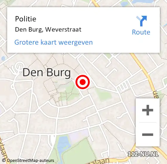 Locatie op kaart van de 112 melding: Politie Den Burg, Weverstraat op 29 december 2015 17:25