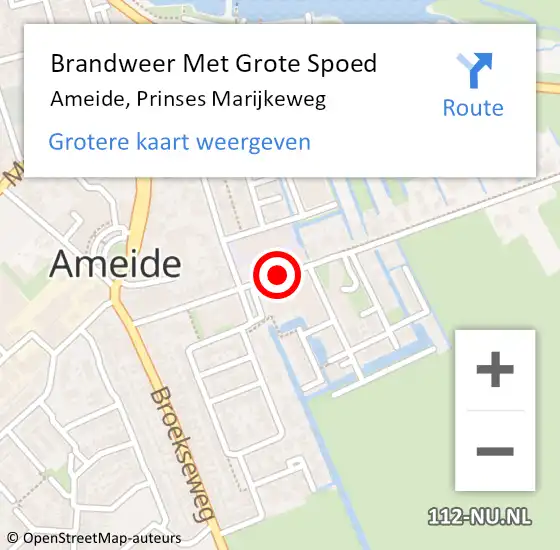 Locatie op kaart van de 112 melding: Brandweer Met Grote Spoed Naar Ameide, Prinses Marijkeweg op 29 december 2015 17:32