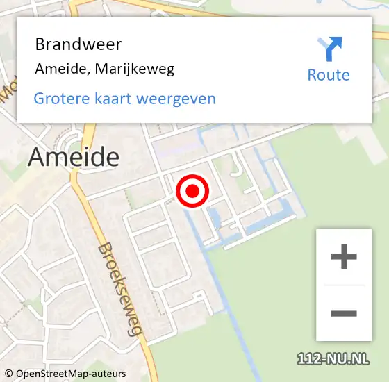 Locatie op kaart van de 112 melding: Brandweer Ameide, Marijkeweg op 29 december 2015 17:32