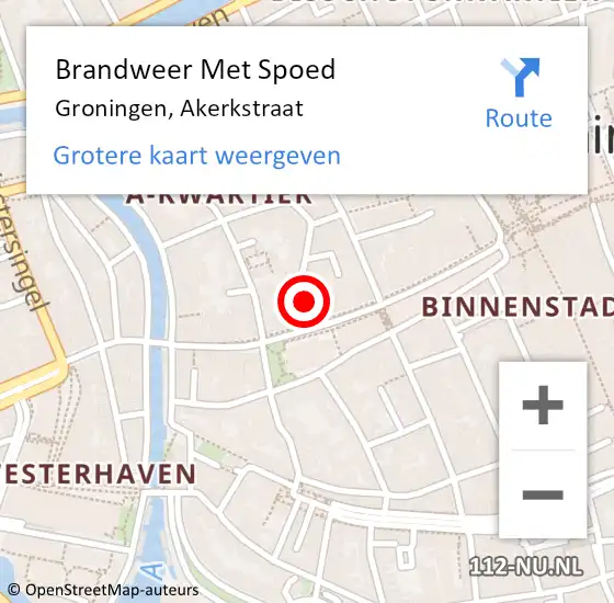 Locatie op kaart van de 112 melding: Brandweer Met Spoed Naar Groningen, Akerkstraat op 1 december 2013 20:11