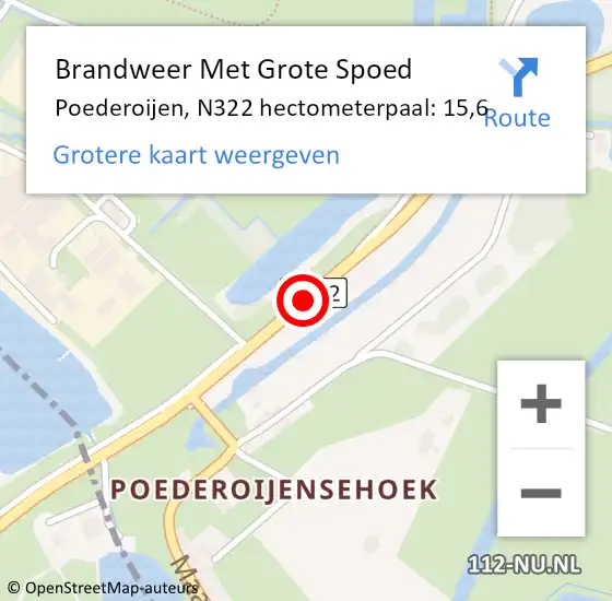 Locatie op kaart van de 112 melding: Brandweer Met Grote Spoed Naar Poederoijen, N322 hectometerpaal: 15,6 op 29 december 2015 18:19