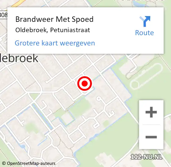 Locatie op kaart van de 112 melding: Brandweer Met Spoed Naar Oldebroek, Petuniastraat op 29 december 2015 18:25