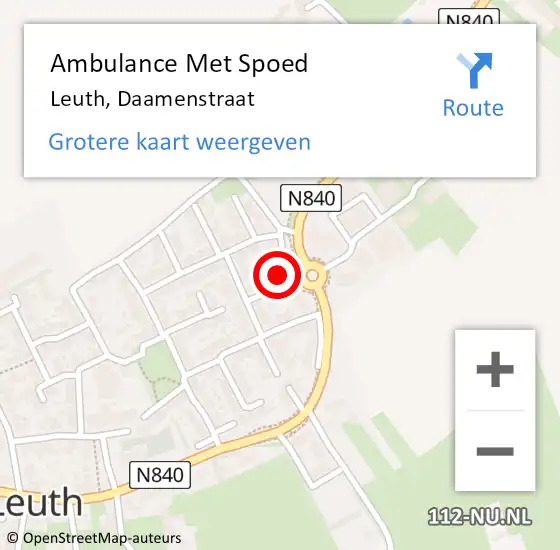 Locatie op kaart van de 112 melding: Ambulance Met Spoed Naar Leuth, Daamenstraat op 29 december 2015 19:02