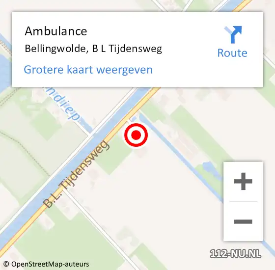 Locatie op kaart van de 112 melding: Ambulance Bellingwolde, B L Tijdensweg op 29 december 2015 19:11