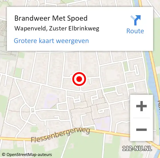 Locatie op kaart van de 112 melding: Brandweer Met Spoed Naar Wapenveld, Zuster Elbrinkweg op 29 december 2015 21:27