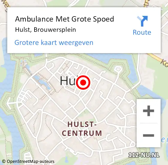 Locatie op kaart van de 112 melding: Ambulance Met Grote Spoed Naar Hulst, Brouwersplein op 29 december 2015 21:43